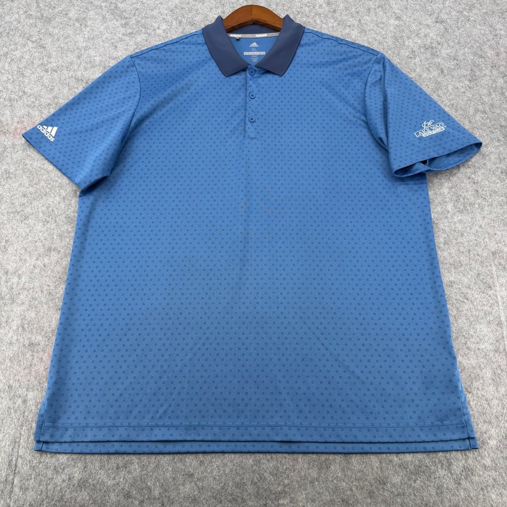 Adidas Golf Mens XL Blue Geometric Polo Shirt Lake Waco Golf Club Logo RN88387